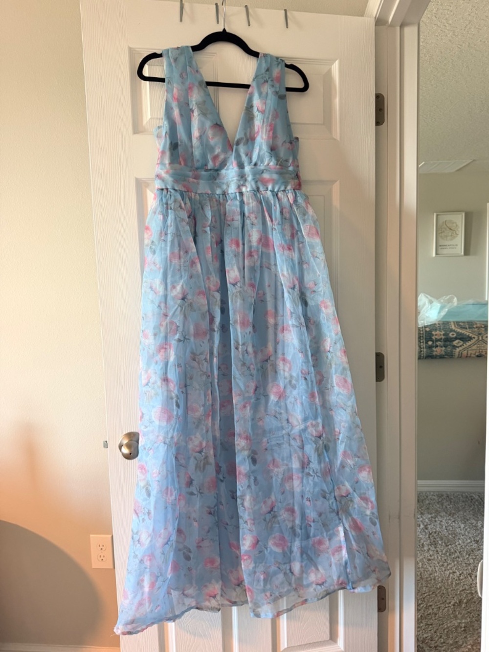 Lulus Garden Romance Light Blue Floral Print Organza Maxi Dress - Size XL - Picture 2 of 6